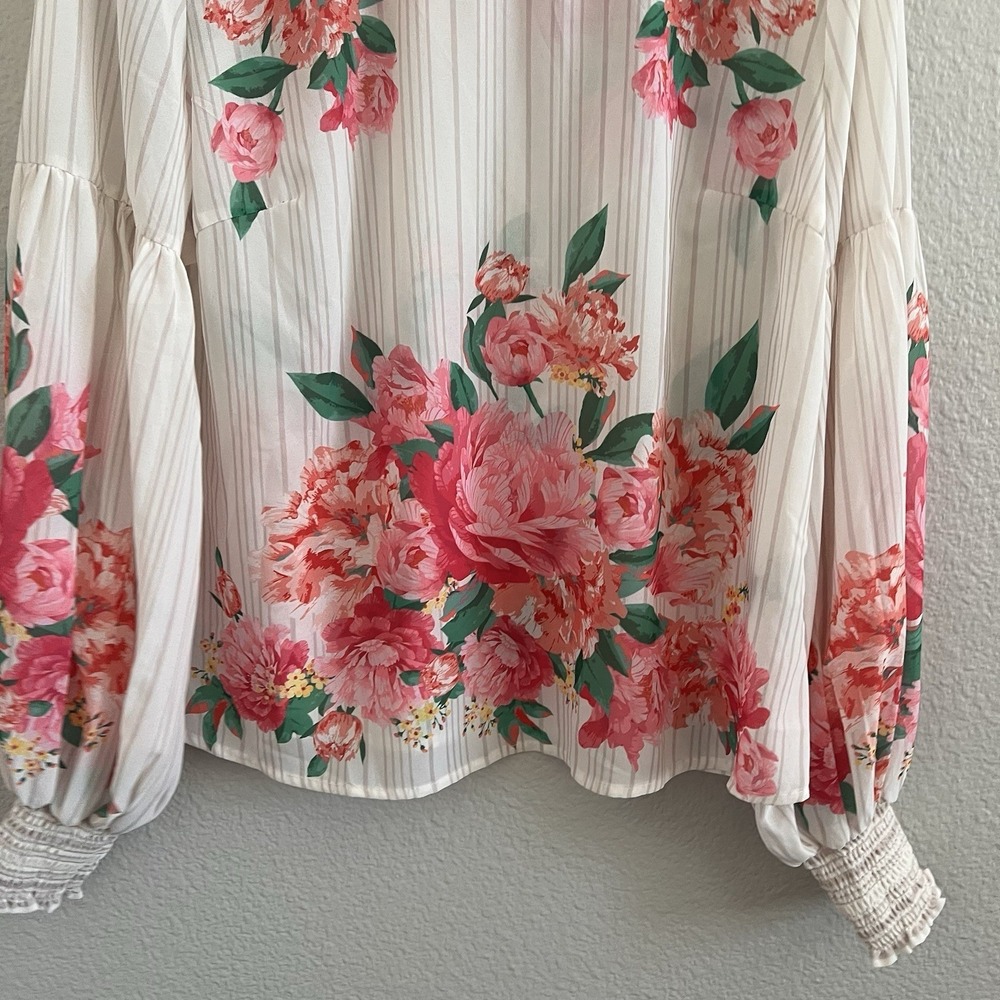 VICI Women's Medium Sheer Floral Roses Lantern Sleeve Romantic New Without Tags - Picture 5 of 7